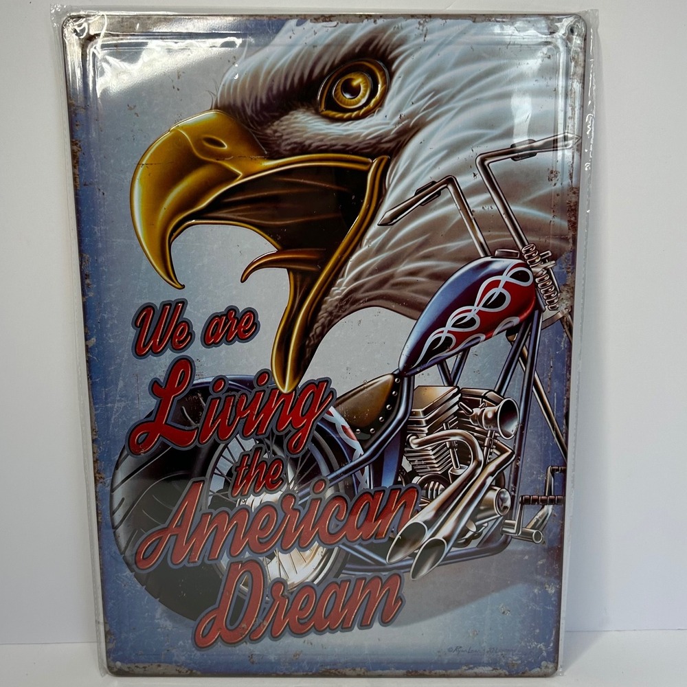 American Dream Eagle Motorcycle Metal Tin Sign 12x17 Garage Art New